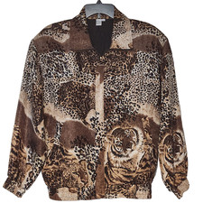 Fu Da International SILK Bomber Jacket Cheetah Tiger Animal Print Vtg Small S