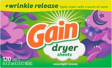 Gain Dryer Sheets, Moonlight Breeze Scent, 120 Count