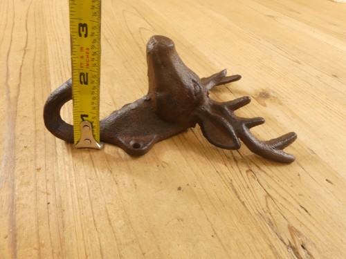 4 Rustic Elk Deer Head Hooks Cast Iron Coat Hook Rack Restoration Hat Entryway - Picture 9 of 10