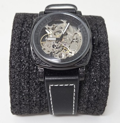 New Forsining Men's Hollow Skeleton Automatic Watch w/ Black Engraved Case
