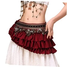 Belly Dance Waist Chain Coin Hip Scarf Dance Skirt Ethnic One Size Red