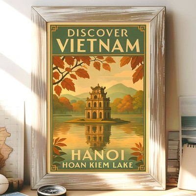 Hoan Kiem Lake Poster - Vintage Art Deco Hanoi Wall Art Print