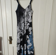 Oscar De La Renta Black Label Maxi Slip Dress Nightgown Black Floral Size XS