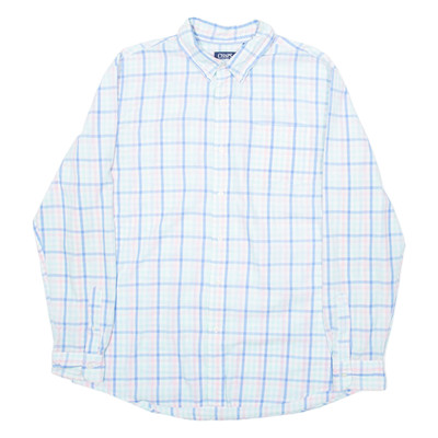 CHAPS Herren Hemd Blau Kariert Langarm XL mit Knopfleiste Baumwolle