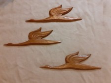 drei fliegende Kraniche , Holz , Wandbild , vintage , wohl 70er