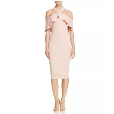 Nookie Hermosa Cold Shoulder Midi Dress Blush Pink Girly Bodycon Small