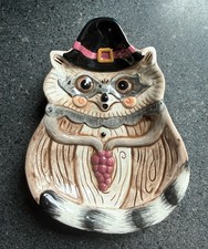Johanna Parker Thanksgiving Pilgrim RACCOON Spoon Rest Trinket Tray Autumn