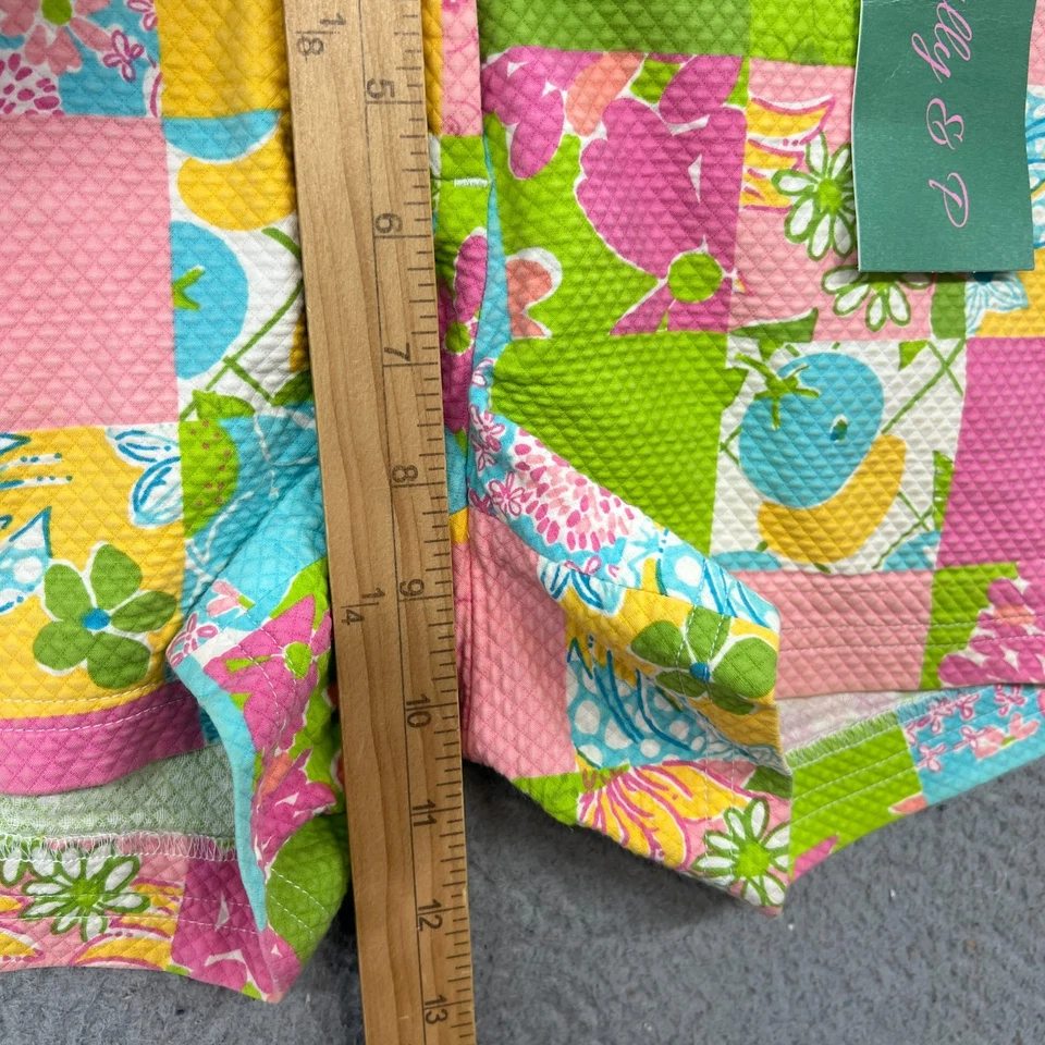 Shorts feminino vintage Lilly Pulitzer 2 verde floral patchwork praia chino - Imagem 4 de 4