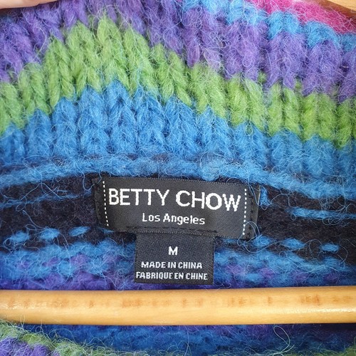 Betty Chow Jumper Womens Sz Medium Colourful Striped Cowl Neck Wool Alpaca Blend - Picture 2 of 8