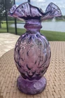 Fenton Mulberry Overlay Diamond Optic 8 Inch Melon Vase. Great Color. No Damage.