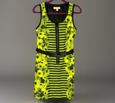 Michael Kors Womens Sheath Dress Sleeveless Green Black Stripe Floral Size 12