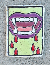 Original ACEO CERAMIC Art Vampire Teeth Bite Fired Ceramic | PotteryApocalypse