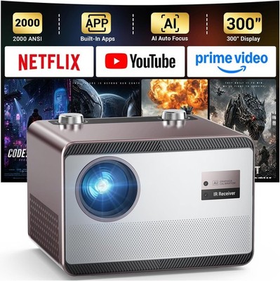 2000 ANSI Lumens Built-in Streaming App Full HD Smart Projector, HAPPRUN Nati...
