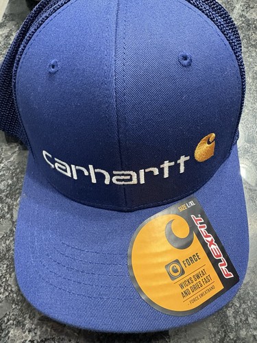Carhartt Mens Rugged Flex Fitted Canvas Mesh-Back Logo Cap Blue L/XL HAT