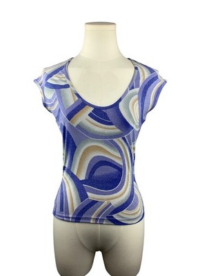 Bebe Women s M Multicolor Swirl Print Cap Sleeve Top