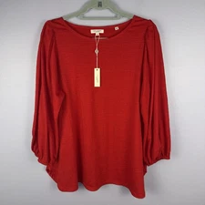 Max Studio Top Women’s 1X Red Ballon Sleeve Textured Tunic