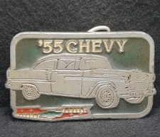 XC21108 VINTAGE 1970s  '55 CHEVY  AUTOMOTIVE OLD CAR ADVERTISEMENT BELT BUCKLE