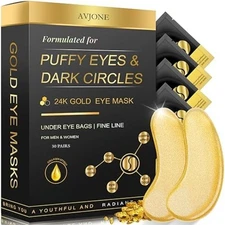 24K Gold Under Eye Patches - 30 Pairs Treatment for Dark Circles & Puffy Eyes