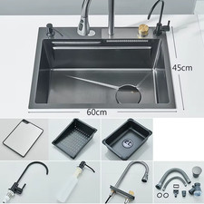 Stainless Steel Waterfall Kitchen Sink Large Single Slot Integrated 60X45Cm Fau