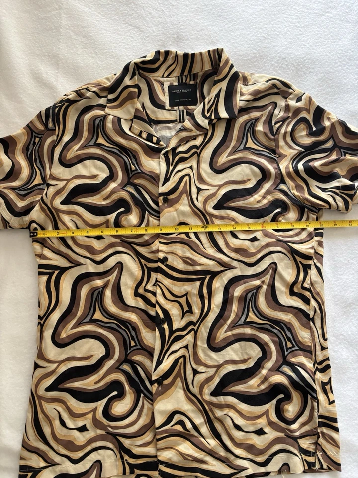 Camisa Denim & Flower Hombre M | Estampado Remolino Navidad 100% Viscosa Retro Foto 3 de 4