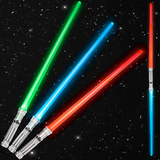 3-Pack LED Light-Up Swords for Kids, 7 Colors, FX, Dual Extend, Silver Hilt Trim