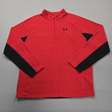 Under Armour Sweatshirt Mens XL Red Black Fleece 1/4 Zip Pullover Mock Neck