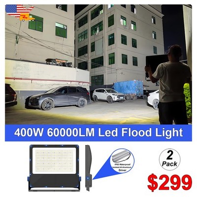 2 PCS 400 Watt LED Flood Light FloodLightS Dock Factory Street Lights 60000Lm