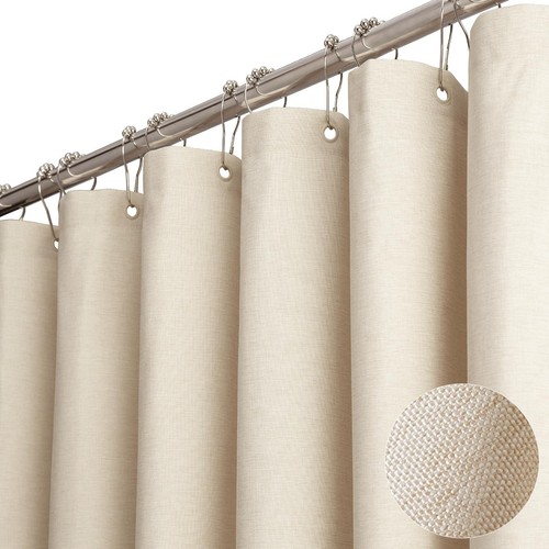 Extra Long Fabric Shower Curtain, 96 Inch Linen Textured Heavy Duty Cloth Sho...