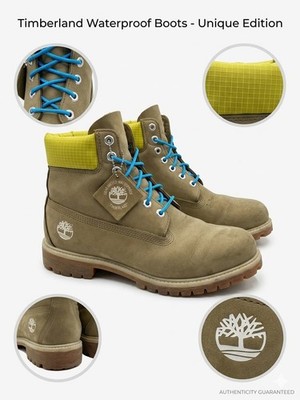 timberland 8inch waterproof boots tan/yellow blue laces premium original