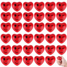 Hooqict Mini Heart Stress Balls 25 Pack Funny Face 2.2x1.4 inches, Red