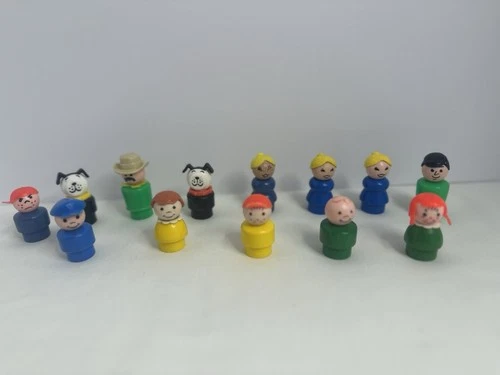 Vintage Lot of Fisher Price Little People 9 Plastic 4 Wood Figures