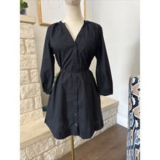 A New Day Women's XS 3/4 Sleeve Button Down Tie Belt Black Dress W/ Pockets