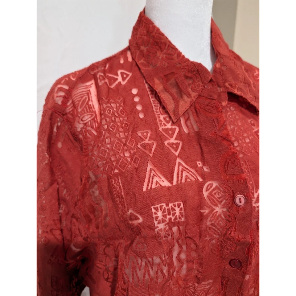 Blusa Camisa Top Túnica Capa Look Alfred Dunner Para Mujer Talla 16W Roja Burnout Usada en Excelente Condición Foto 2 de 4