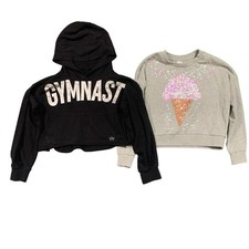 Justice Girls Size 10 Gray Ice Cream Sweatshirt & Black Gymnast Hoodie Set