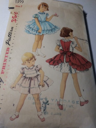 Childrens Sewing Pattern 1399 SIZE 2 DRESS & APRON  Simplicity  Vintage - Picture 1 of 9
