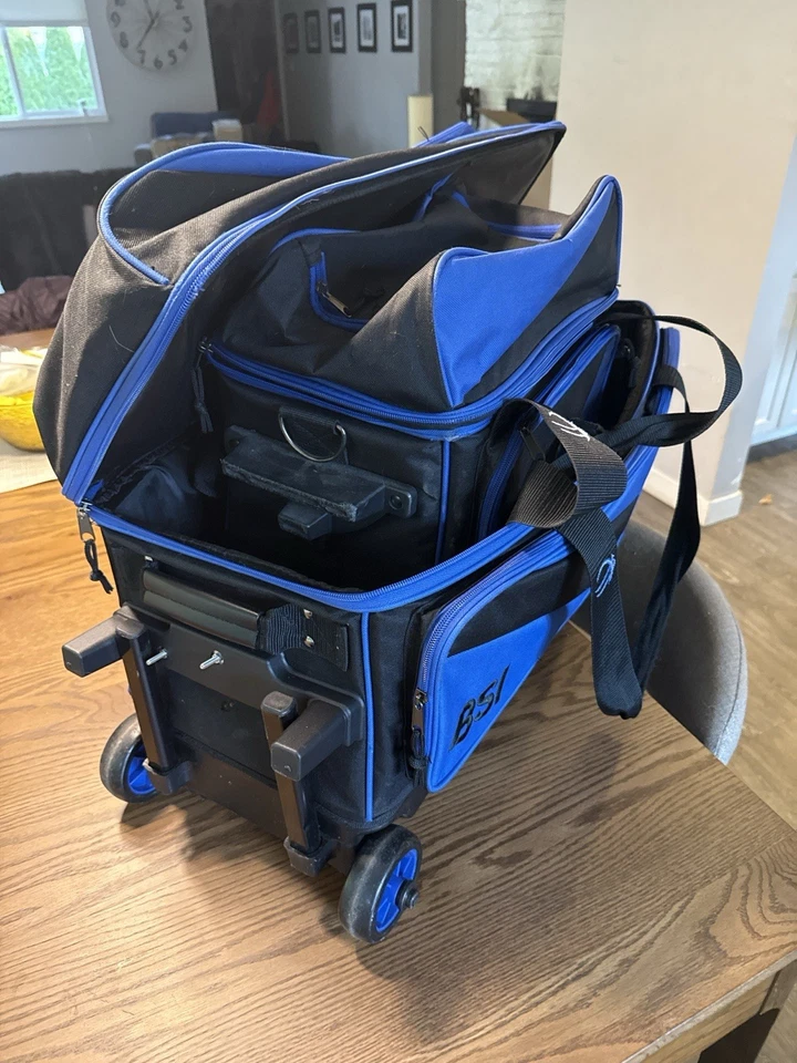 BSI 4 Ball Set Rolling Canvas Bag Roller Wheeled Blue & Black 3 And 1 - Image 3 of 4