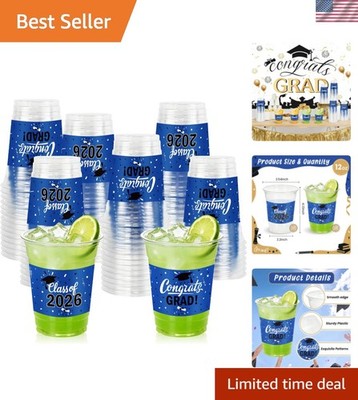 60 Pcs 12oz Blue Graduation Plastic Cups Class of 2026 Graduates Disposable T...