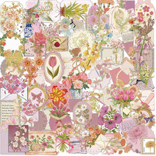 50Pcs Transparent Flowers Stickers for Scrapbooking PET Vintage Nature Flowers S