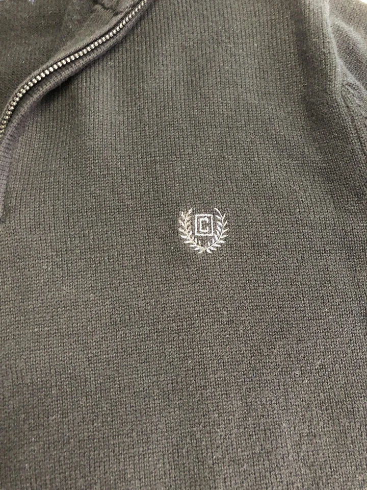 Suéter Chaps Para Hombres Gris Medio 1/4 Cremallera Cuello Simulado Pullover Cresta Mezcla de Algodón Foto 3 de 4
