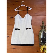 NWOT Lulus Easily Posh Ivory Tweed Lurex Sleeveless Bodycon Mini Dress Size  L