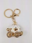 Princess Pumpkin Carriage Keychain Gold Tone Crystal Cinderella Style Charm Gift