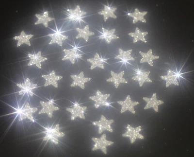 SAFIRMES 30 Etoiles Thermocollantes Flex, Flock, Patch, ARGENT SILVER glitter 1 cm