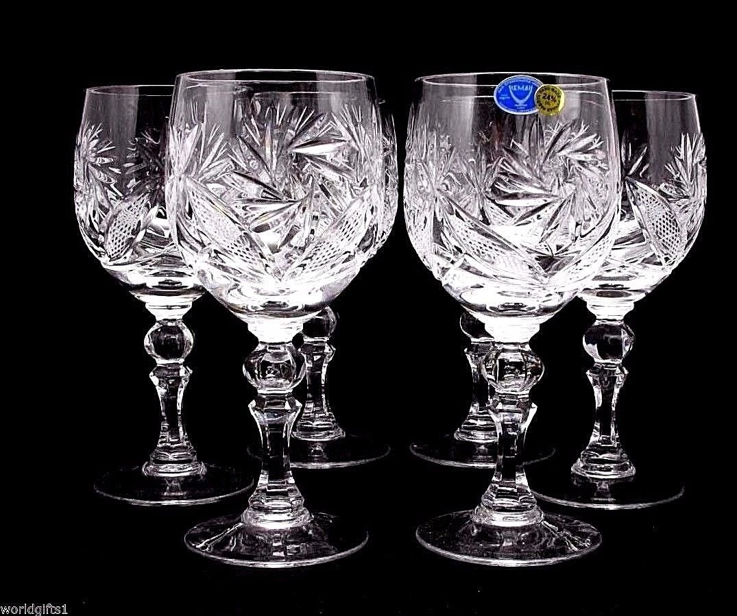 Set of 6 Russian Cut Crystal Red Wine Glasses 8.8 oz Soviet