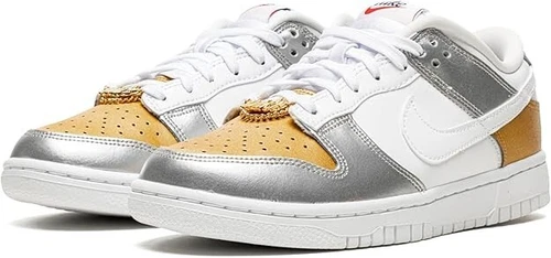 Nike Dunk Low SE White Metallic Gold Silver Women's Size 8.5 - DH4403-700