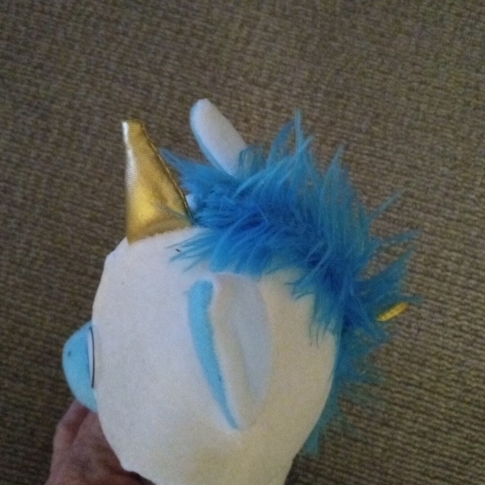 Classic Toy Company White Blue Plush Unicorn Stuffed Animal Gold Horn 9