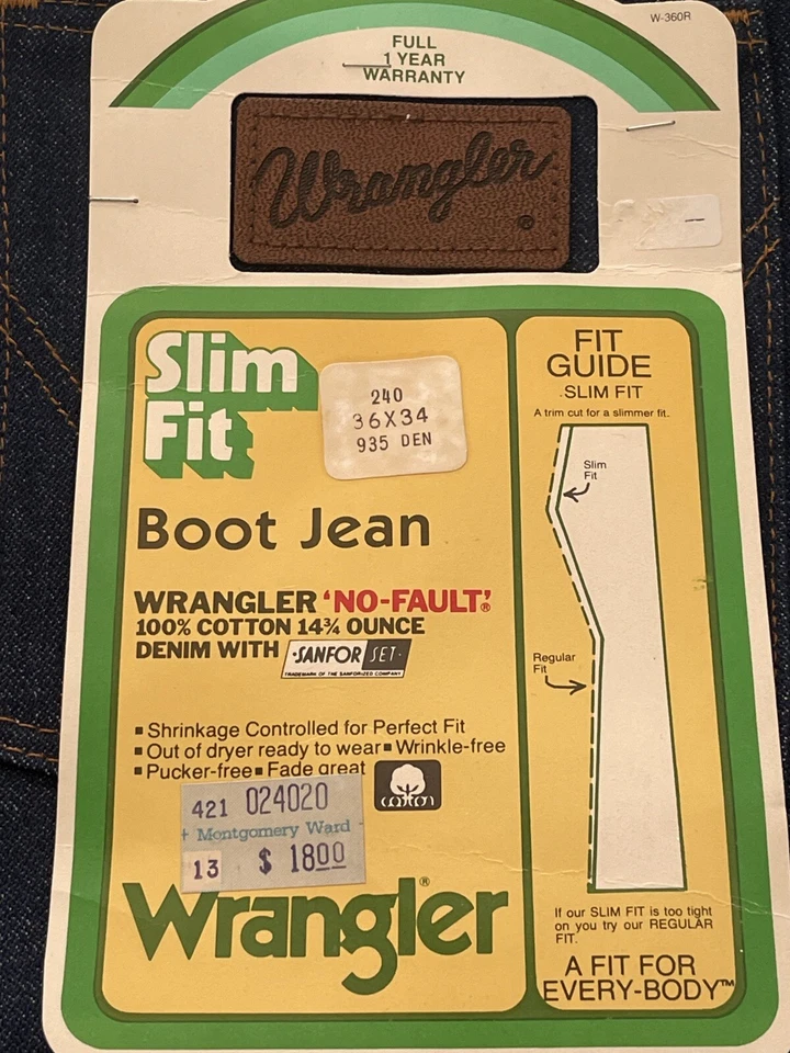 70s VTG Wrangler NOS Denim Jeans USA 36 X 34 Deadstock Cowboy 60s No Fault - Image 4 of 4