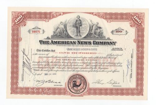 1968 The American News Company Stock Certificate - Picture 1 of 2