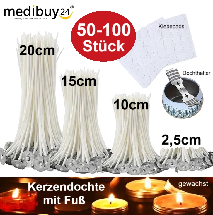 Stoppini Per Candele Fai Da Te - 100 Pezzi Da 20 Cm Con Base Adesiva E