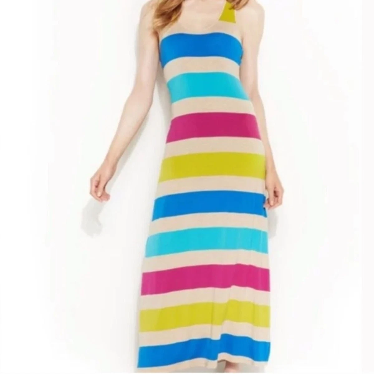 chinese dress ladies Calvin Klein Women's Stripe Maxi Dress, White/Black/Watermelon, X-Small at  Amazon Women's Clothing store