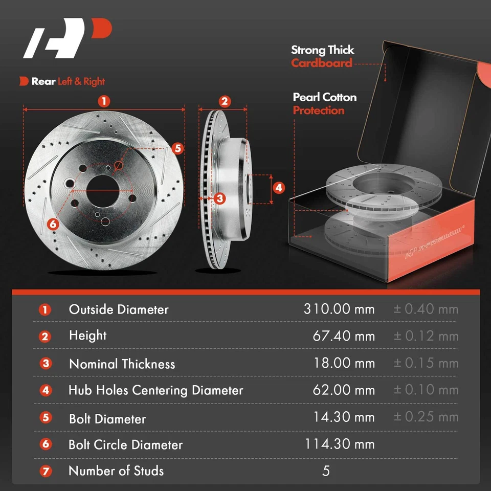 Передние и задние перфорированные тормозные диски и тормозные колодки для Lexus GS300 GS450h RC200t RC300 - Изображение 2 из 4